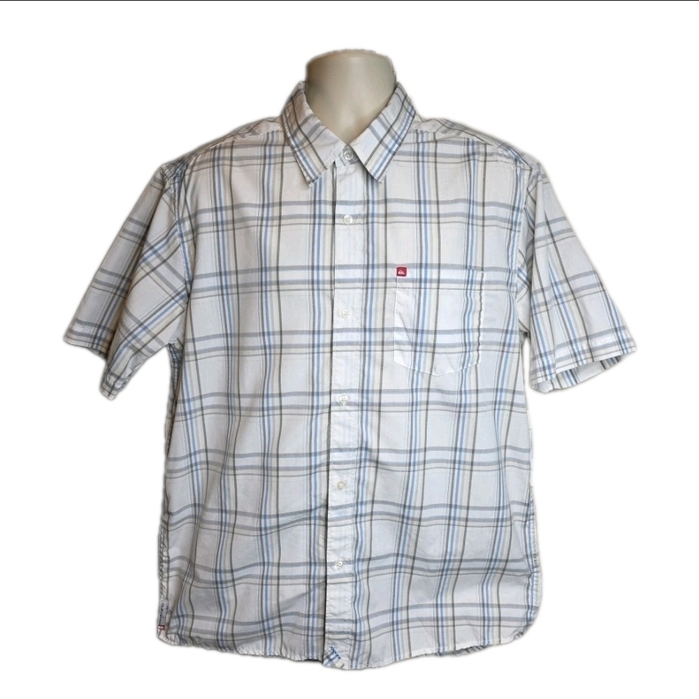 173 Quiksilver White and Blue Checkered Casual Button Up Shirt